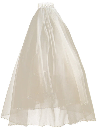 LotFancy 2T 2 Tier Silver Lined Beaded Edge Bridal Wedding Veil, Cut Edge with Hand Sewn Beading (Bugle Beads, Seed Beads and Sequins)