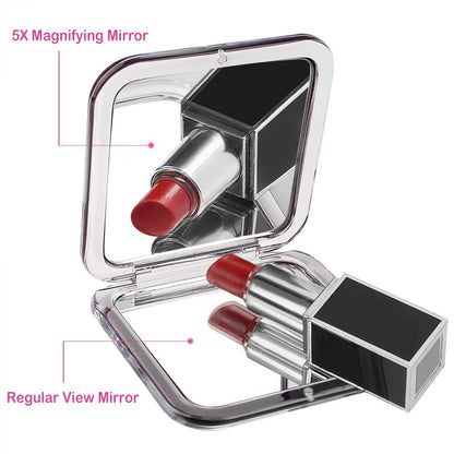 LotFancy 2PCS Magnified Compact Mirror for Purses, 10X 5X Magnifying Makeup Mirror, 3.3inch Small Pocket Mirror, Double-Sided Travel Mirror for Tweezing, Eyeliner Mascara Putting on