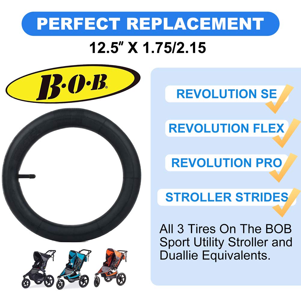 2 Pack 12.5'' x 1.75/2.15 Stroller Inner Tube, Front Wheel Replacement Tubes, Suitable for Bob Revolution (SE/Flex/Pro/Stroller Strides/Ironman), Baby Trend Expedition Series Jogger Stroller Tube