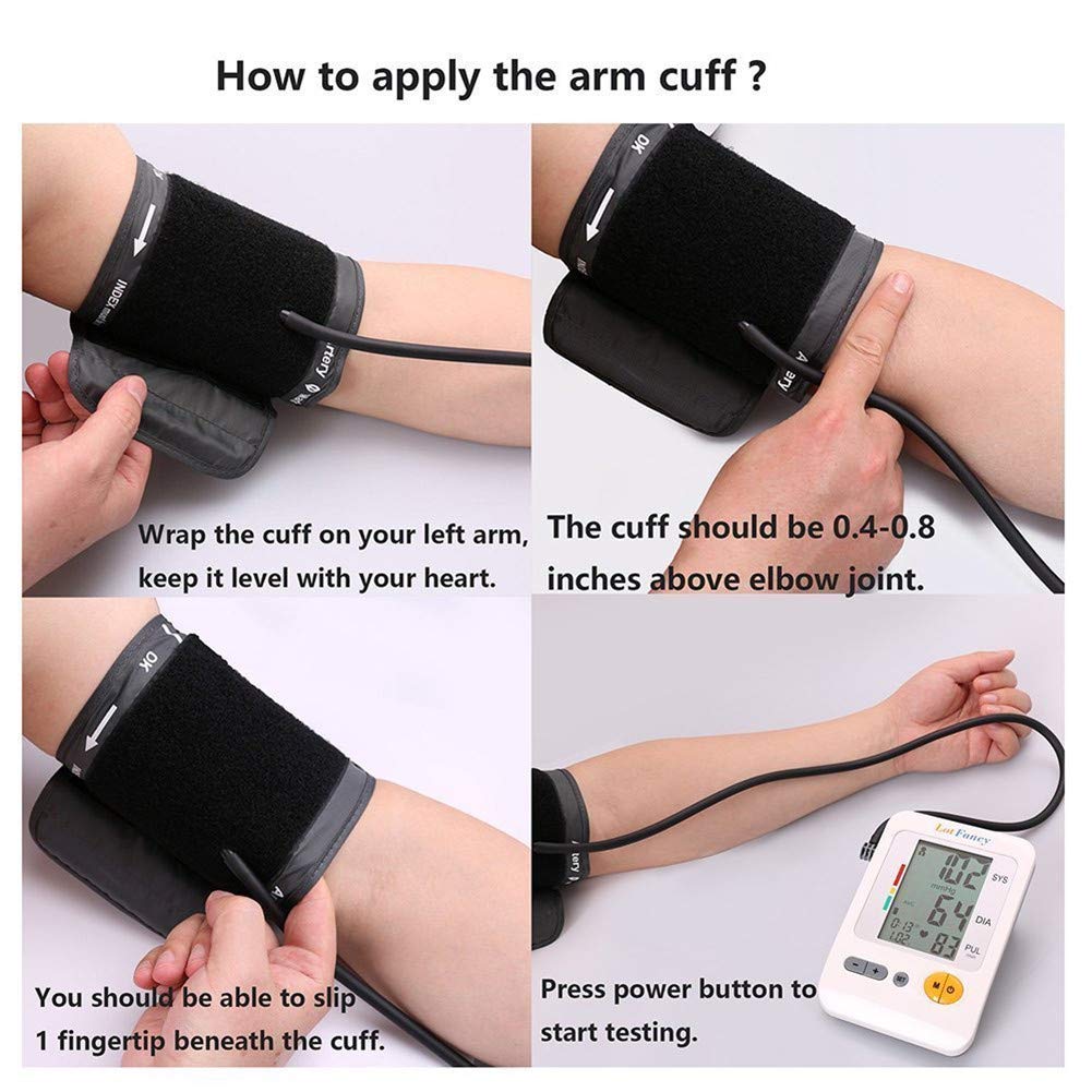 LotFancy Blood Pressure Monitor, Automatic Upper Arm BP Cuff 8.7-14.2” Machine Kit, Accurate Digital BP Gauge, Dual Power Home Heartbeat Meter, 4 User, 120 Readings Memory, Large LCD Display