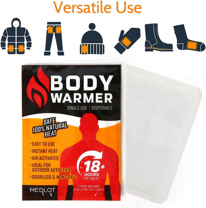 MEDLOT Body Warmers with Adhesive Backing, 20 Packs, Large Heating Pads Back Waist, 12 Hours Long Lasting, Safe Natural Odorless Air Activated Warmers, for Warmth and Pain Relief