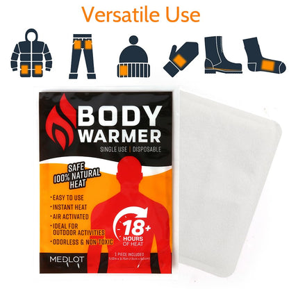 MEDLOT Body Warmers with Adhesive Backing, 20 Packs, Large Heating Pads Back Waist, 12 Hours Long Lasting, Safe Natural Odorless Air Activated Warmers, for Warmth and Pain Relief