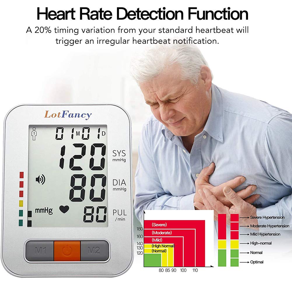 LotFancy Blood Pressure Monitor, Automatic BP Cuff Machine Kit, Digital Upper Arm Gauge Accurate Tester, BP Meter for Irregular Heart Detection – 2 User, 180 Sets Memory, M Cuff (9”-13”)