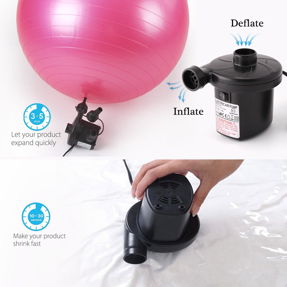 LotFancy Electric Air Pump, 12V DC Air Pump for Inflatables, Portable Inflator/Deflator Pumps for Kayaks, Outdoor Camping, Air Mattress, Air Bed Raft Pool Toys, with 3 Nozzles, Quick-Fill