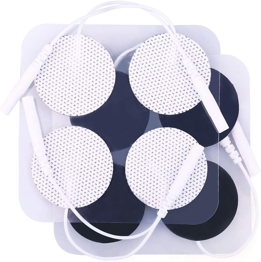 Lotfancy Replacement Electrode Pads For TENS Unit & EMS - Pigtail/Snap Connector - Cloth, White, Reusable (Multi-Pack)