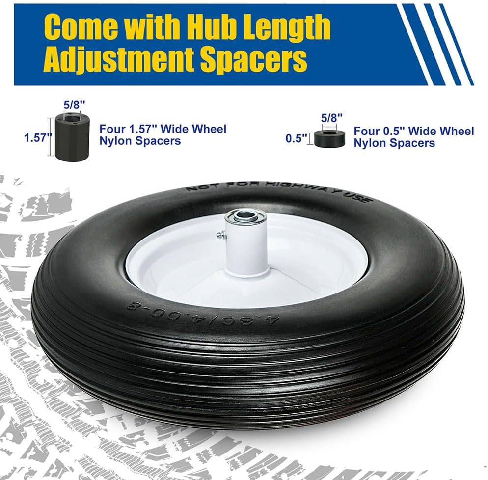 LotFancy Wheelbarrow Wheels and Tires, Replacement for Wheel Barrel Lawn Cart Garden Wagon