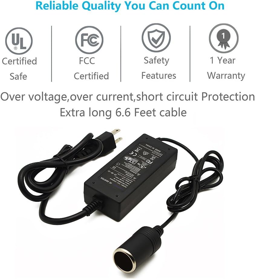 AC DC Converter by LotFancy, 100V - 240V AC to 12V 5A DC Power Adapter Charger, Switching Power Supply with Car Cigarette Lighter Socket, UL Listed