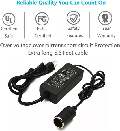 AC DC Converter by LotFancy, 100V - 240V AC to 12V 8A DC Adapter Charger, Switching Power Supply with Car Cigarette Lighter Socket, UL Listed
