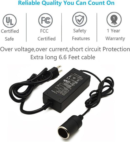 AC DC Converter by LotFancy, 100V - 240V AC to 12V 8A DC Adapter Charger, Switching Power Supply with Car Cigarette Lighter Socket, UL Listed