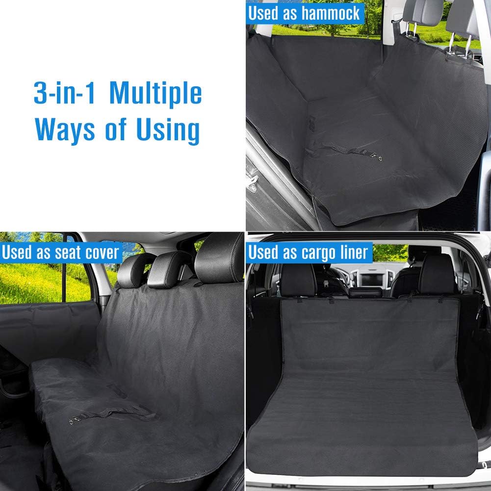 LotFancy Dog Seat Cover with Seat Belt, Pet Seat Covers with Side Flaps, 100% Waterproof Dog Back Seat Covers for Cars/Trucks/SUVs, Scratch Proof & Nonslip Black Car Seat Cover & Hammock