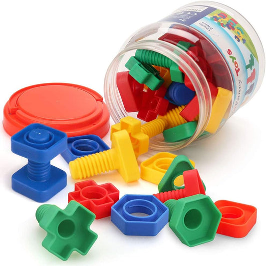 LotFancy Jumbo Nuts and Bolts Toys, Shapes and Colors Matching Toys with Storage Box for Toddlers