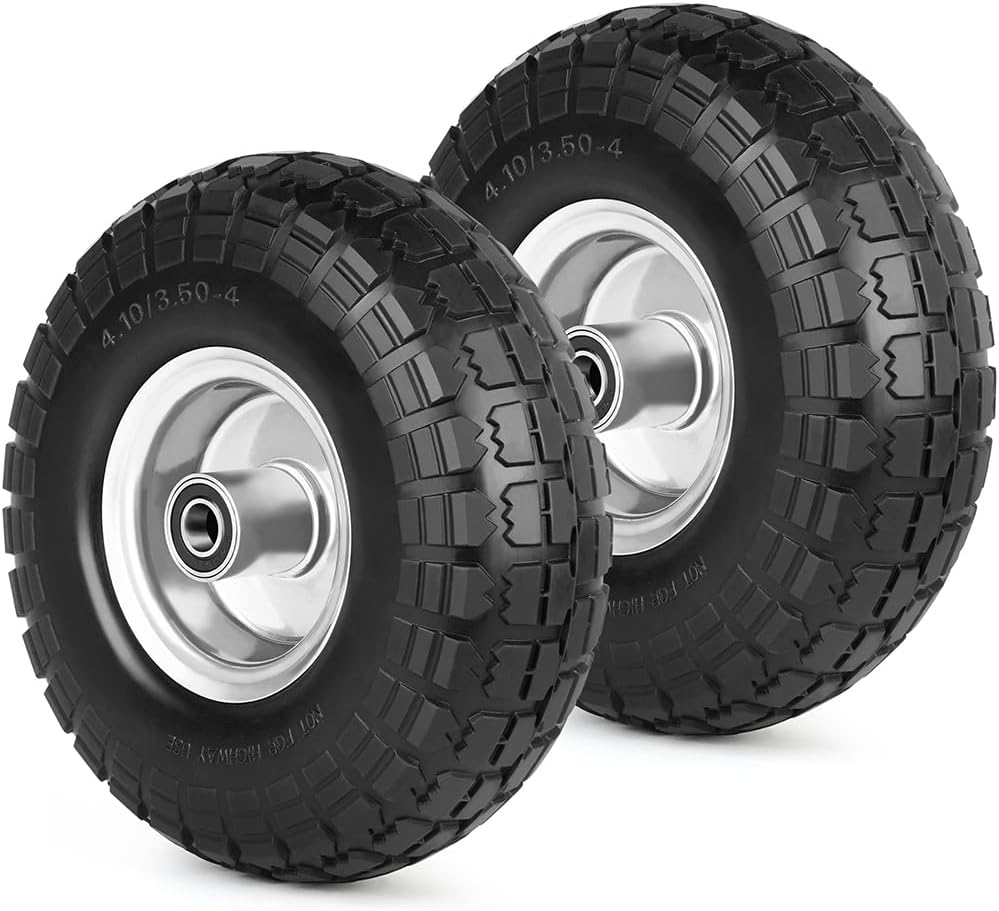 LotFancy 4.10/3.50-4” Tire, 2 Pack 10” Utility Tire for Dolly Hand Truck Garden Carts
