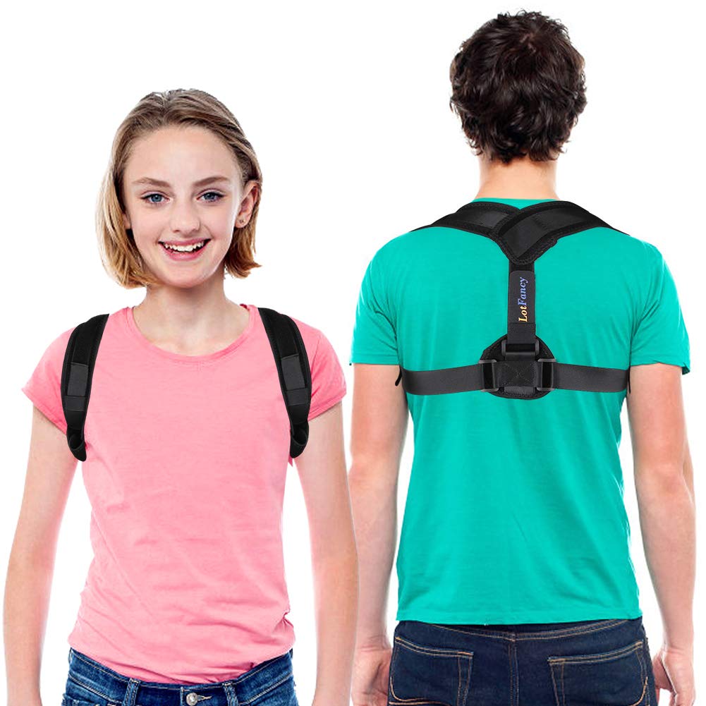 LotFancy Posture Corrector for Women, Kids Over 10, Teens, Under Clothes, Adjustable Upper Back Brace For Clavicle Support Small (30"-36" in Chest Circumference)