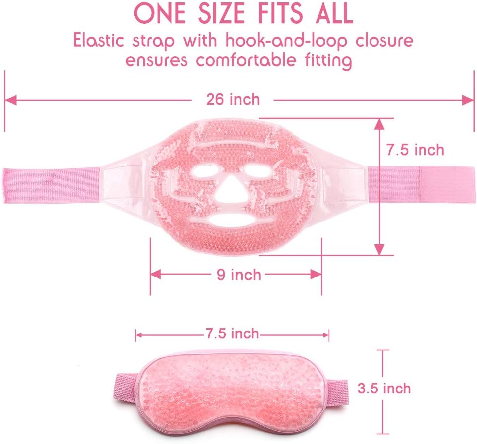 Ice Mask, Gel Eye Face Mask, Hot Cold Therapy for Migraines, Headache, Stress, Sinus Pain, Puffy Eyes, Dark Circles, Skin Care, Soft Fabric, Reusable, Pink