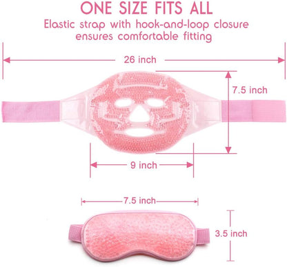 Ice Mask, Gel Eye Face Mask, Hot Cold Therapy for Migraines, Headache, Stress, Sinus Pain, Puffy Eyes, Dark Circles, Skin Care, Soft Fabric, Reusable, Pink