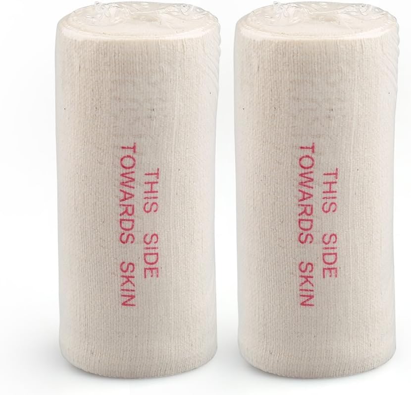 Pack of 2 White Cotton Elastic Bandage with Hook Closure on Both Ends