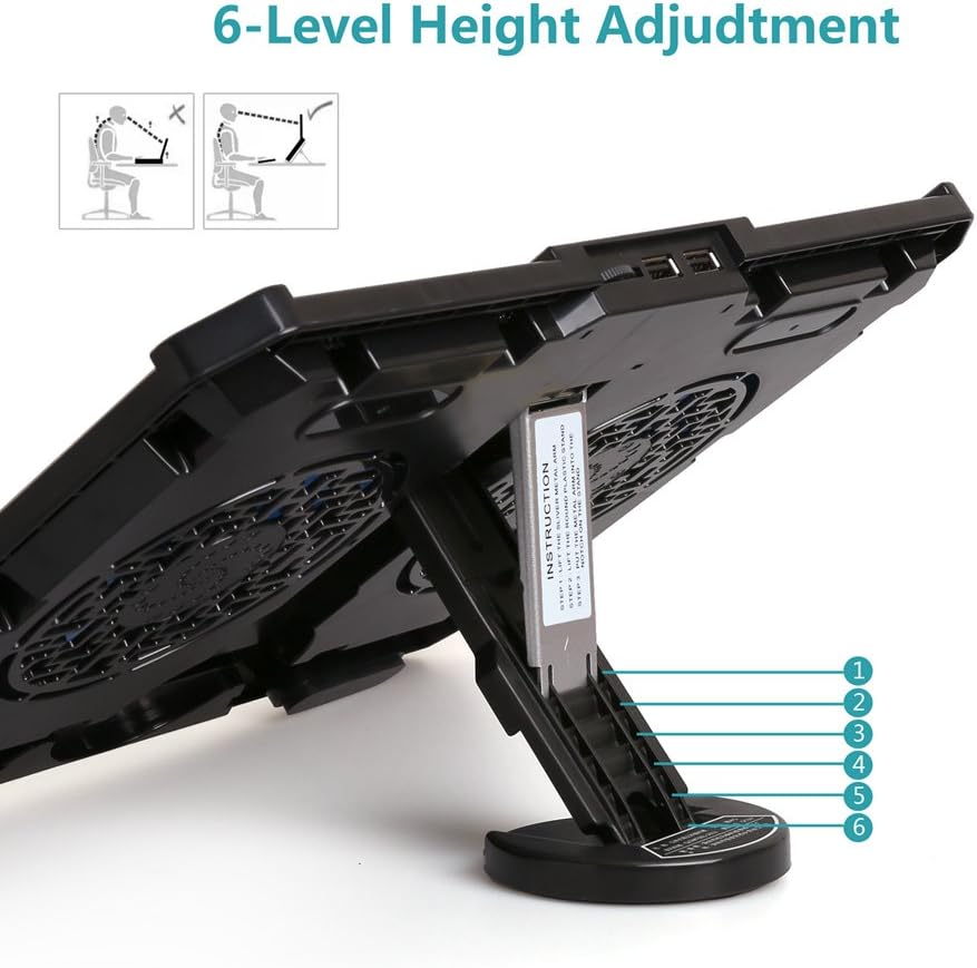 Laptop Cooler Cooling Pad for 10"-15" Notebook - Adjustable Chill Mat Stand with 2 LED Fans by LotFancy