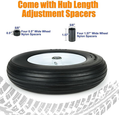 LotFancy Wheelbarrow Wheels and Tires, Replacement for Wheel Barrel Lawn Cart Garden Wagon