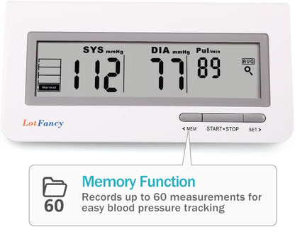 LotFancy FDA Approved Auto Digital Arm Blood Pressure Monitor,Large LCD Display,Irregular Heartbeat Detection, 60 Records,Average Latest 3 Records