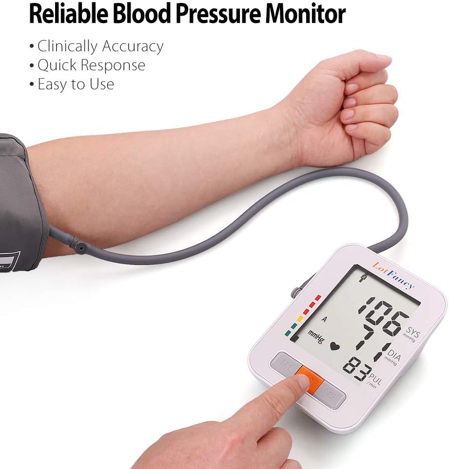 LotFancy Blood Pressure Monitor, Automatic BP Cuff Machine Kit, Digital Upper Arm Gauge Accurate Tester, BP Meter for Irregular Heart Detection – 2 User, 180 Sets Memory, M Cuff (9”-13”)