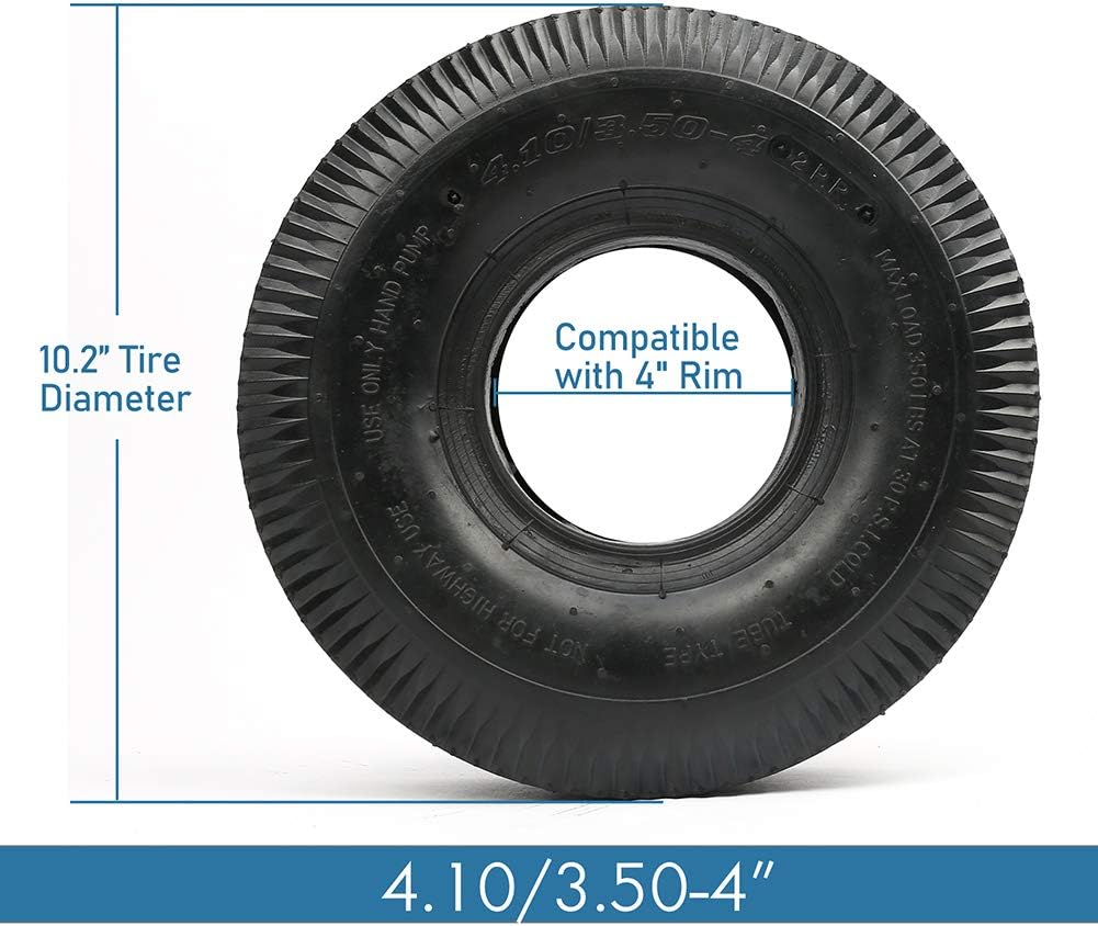 LotFancy 4.10/3.50-4” Tire, 2 Pack 10” Utility Tire for Dolly Hand Truck Garden Carts