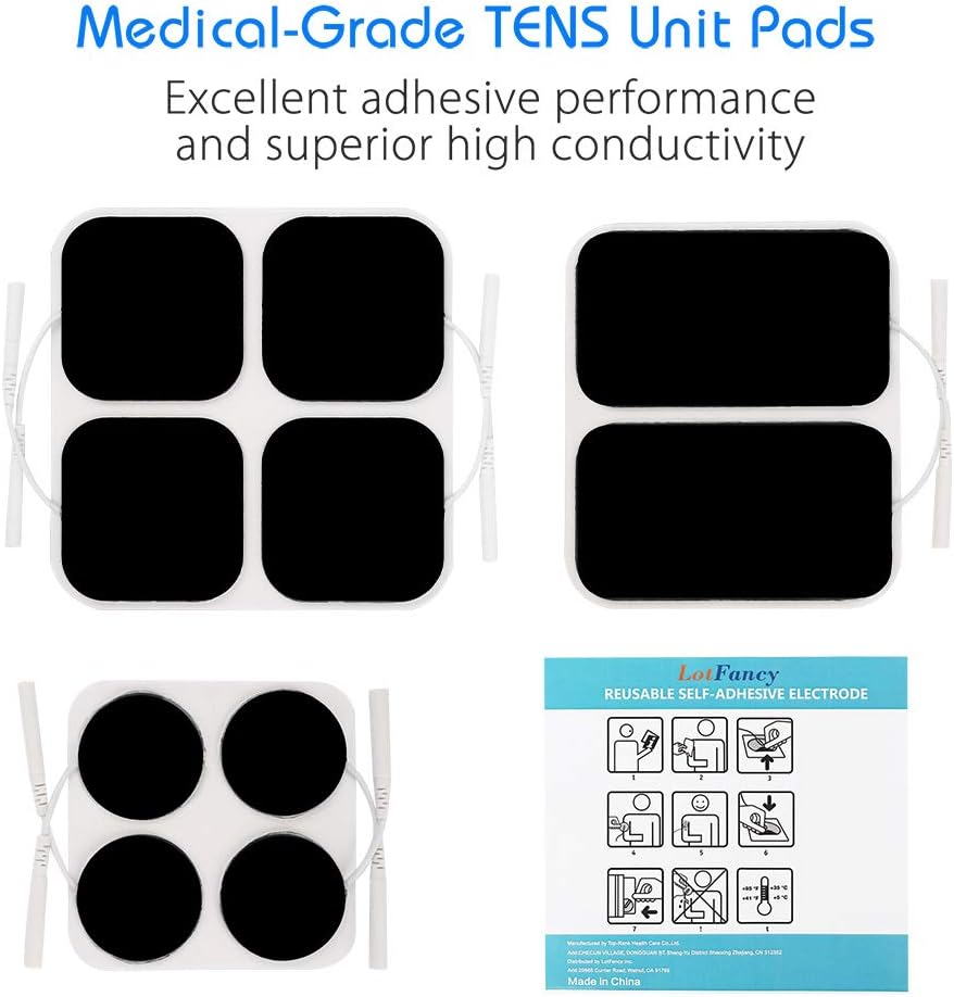 LotFancy TENS Unit Replacement Pads Assorted Sizes, 20PCS Self-Adhesive Electrode Pads for TENS/EMS Massager, 2” x 2” -12Pcs, 2” x 3.5”- 4Pcs, 1.25" Round - 4Pcs