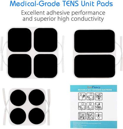 LotFancy TENS Unit Replacement Pads Assorted Sizes, 20PCS Self-Adhesive Electrode Pads for TENS/EMS Massager, 2” x 2” -12Pcs, 2” x 3.5”- 4Pcs, 1.25" Round - 4Pcs