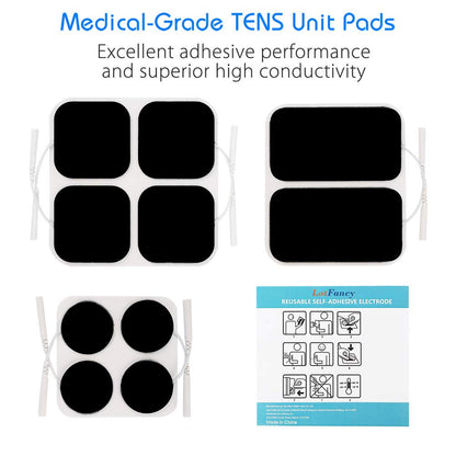 LotFancy TENS Unit Replacement Pads Assorted Sizes, 20PCS Self-Adhesive Electrode Pads for TENS/EMS Massager, 2” x 2” -12Pcs, 2” x 3.5”- 4Pcs, 1.25" Round - 4Pcs