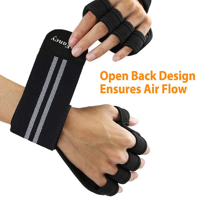 LotFancy Workout Gloves for Women Men, 1 Pair Ventilated Weight Lifting Gloves with Wrist Support Wraps, Anti-Slip Gym Gloves for Pull Ups, Deadlifting, Cross