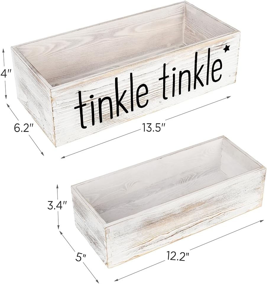LotFancy Bathroom Decor Box 2 Pack, Wooden Back of Toilet Storage Basket, Toilet Paper Organizer for Home Décor