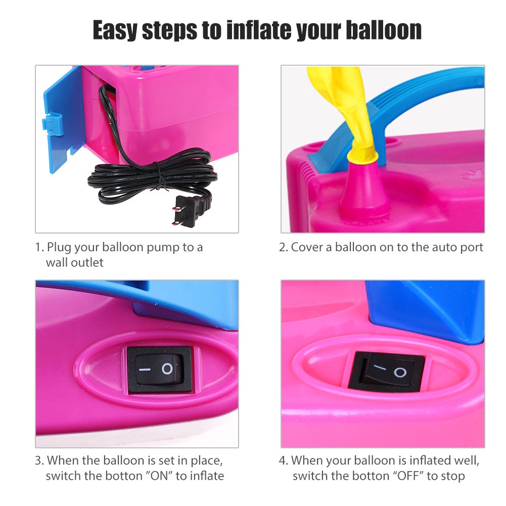 LotFancy Balloon Air Pump Electric, 110V-120V AC 600W Balloon Inflator Pump, Dual Nozzle Balloon Filler Blower for Christmas Balloon Garland Arch, Balloon Column Stand Decoration, ETL Approved