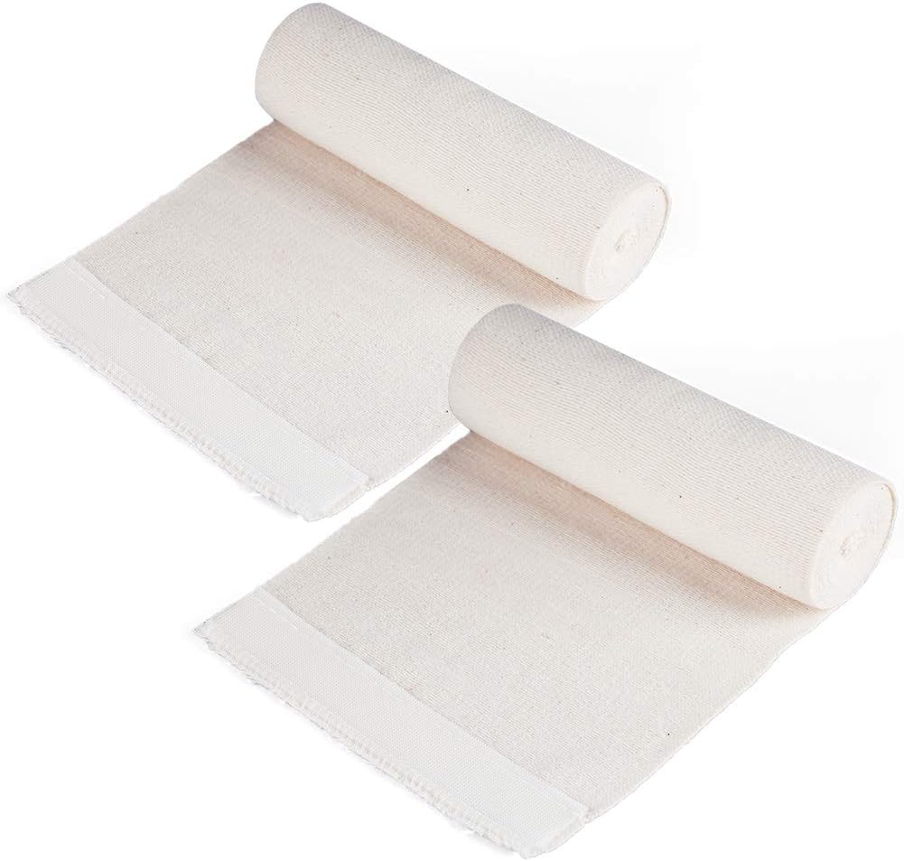 Pack of 2 White Cotton Elastic Bandage with Hook Closure on Both Ends