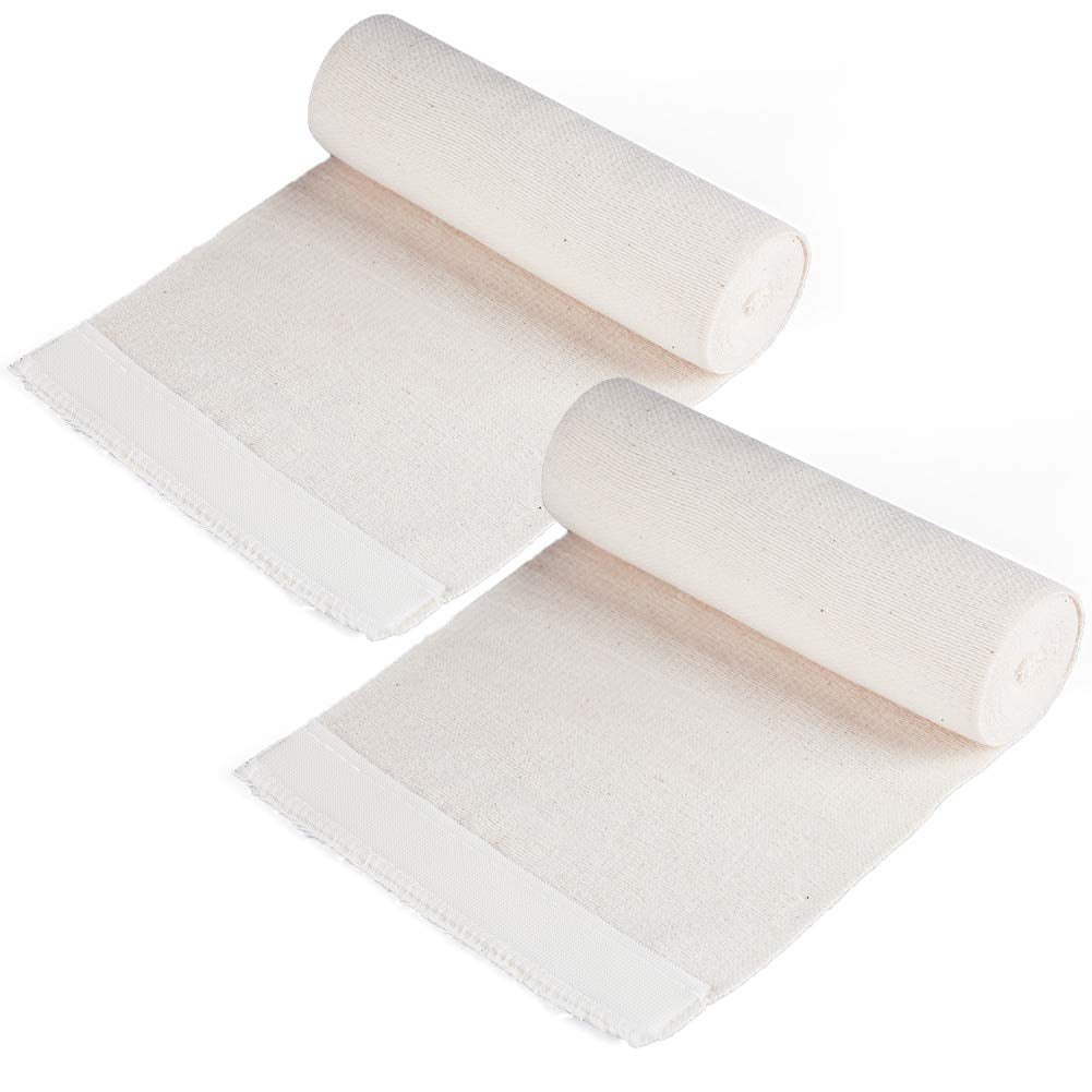 Pack of 2 White Cotton Elastic Bandage with Hook Closure on Both Ends