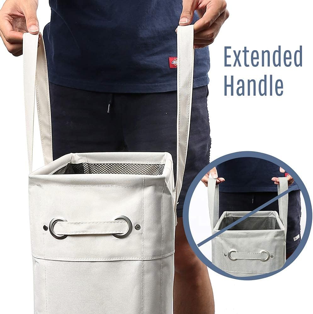 45L Slim Laundry Hamper with Handles on Wheels, Collapsible Rolling Clothes Laundry Basket, 15.4 (L) x7.5 (W) x22(H) inch, 600D Oxford Fabric,waterproof, MDF Bottom Board