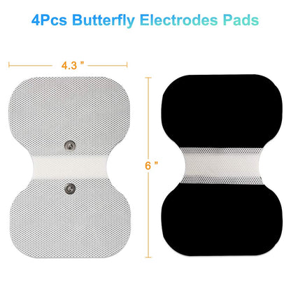 LotFancy TENS Unit Pads 4.3” X 6”, 4Pcs Snap Electrode Pads Large, Butterfly Shape, Reusable, Self-Adhesive