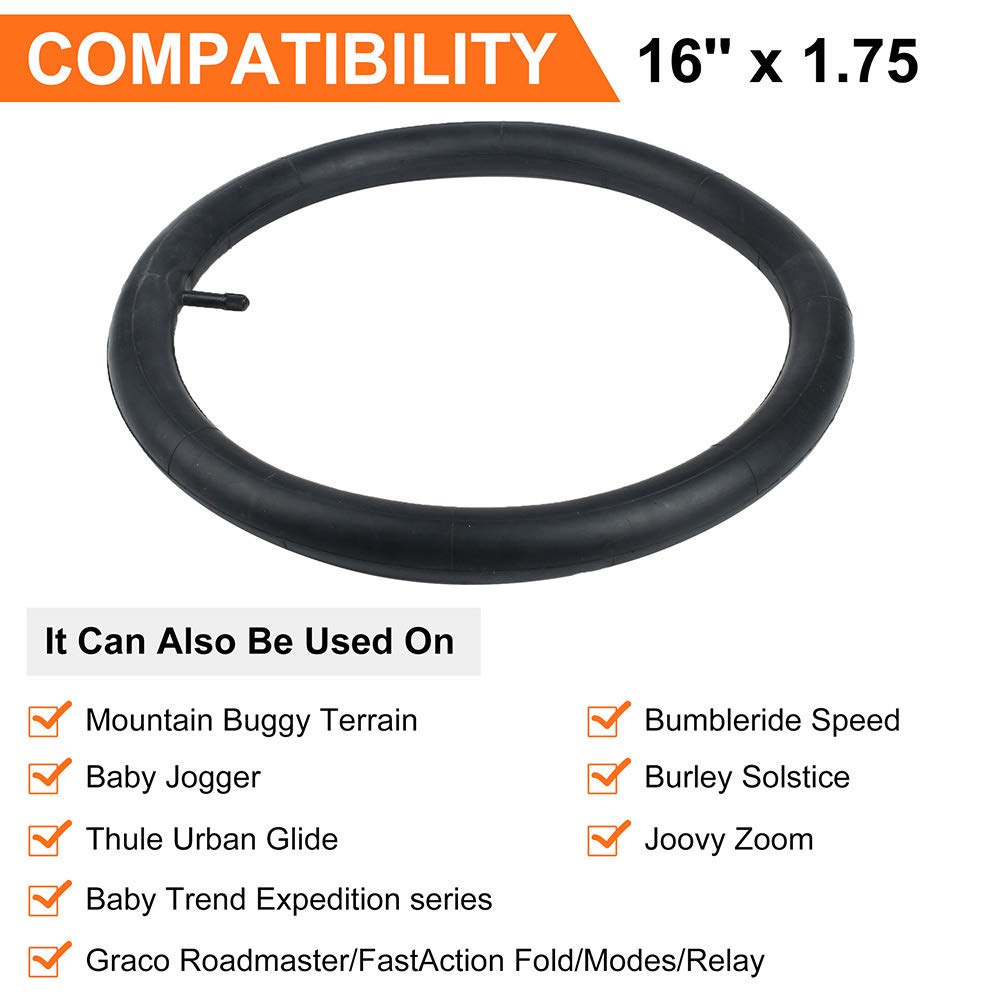 16'' x 1.5/1.75/1.95/2.125 Rear Wheel Inner Tube (2-Pack) Compatible with Bob Revolution (SE/Flex/Pro/Stroller Strides/Ironman), Tube Replacement for Baby Trend Expedition Jogger Strollers