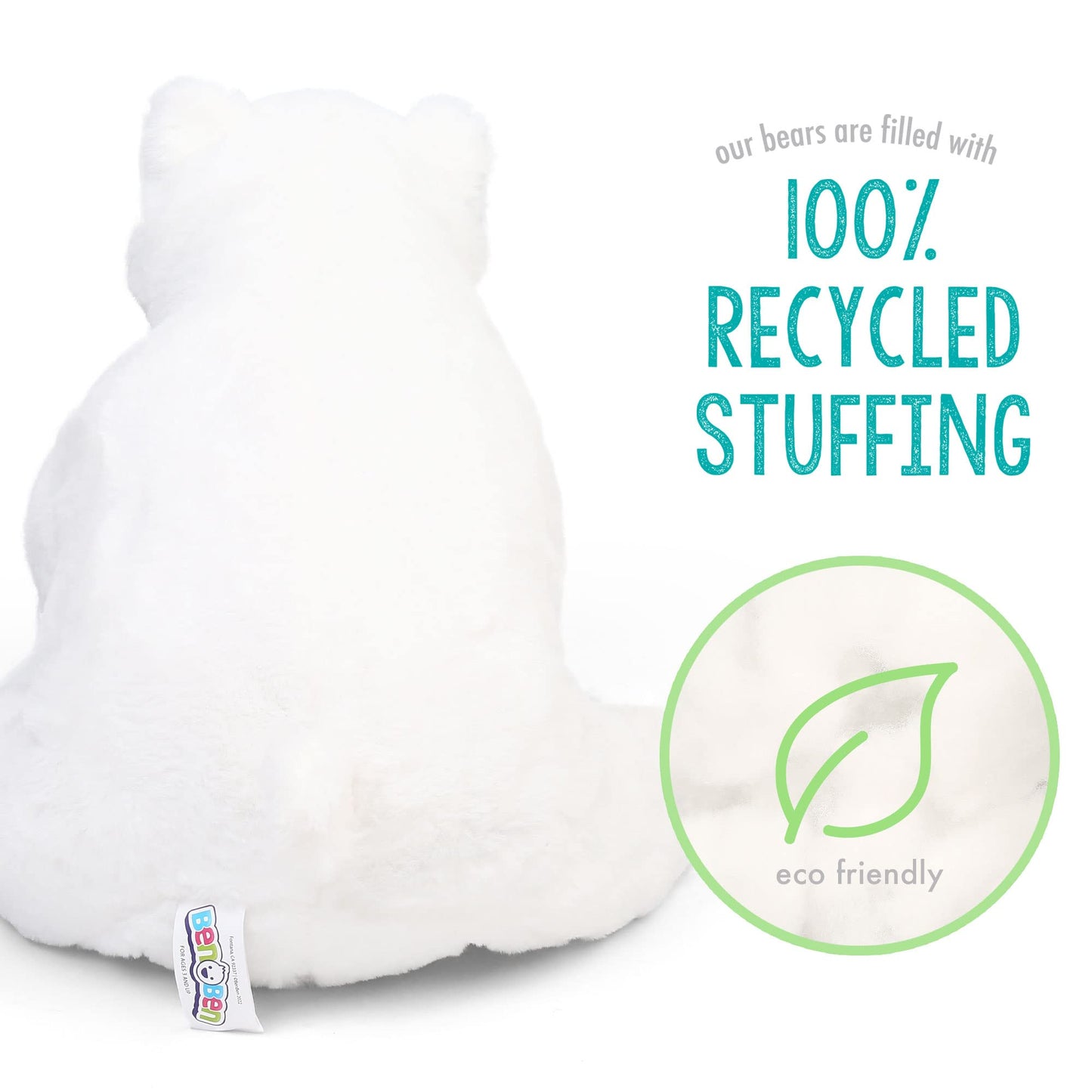 BenBen Polar Bear Stuffed Animal, 18 inch Stuffed Polar Bear Plush Toy, White