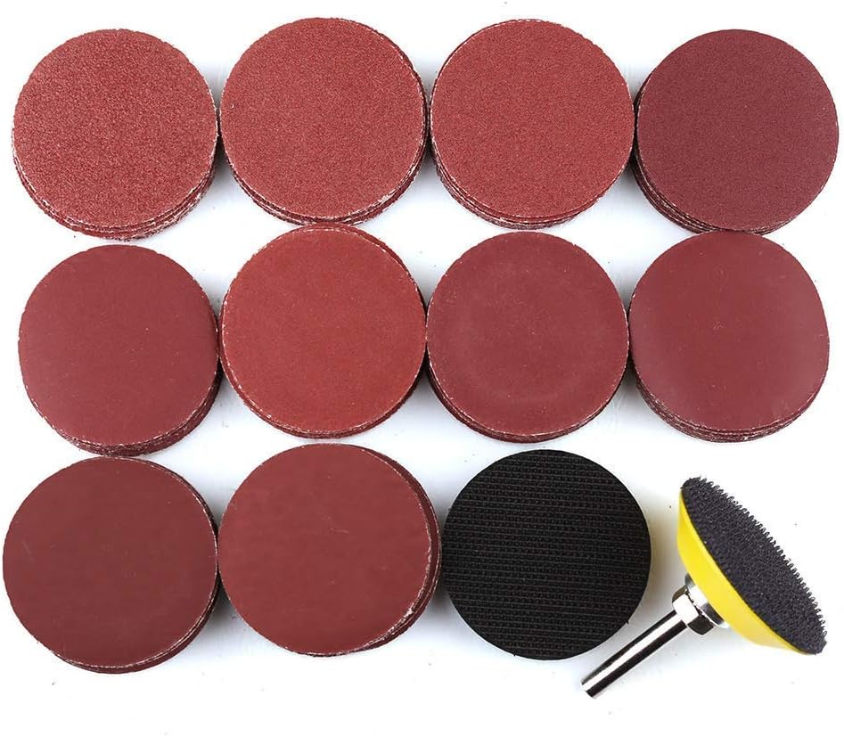 2 Inch Sanding Discs Kit, 100PCS 60-3000 Grit Sandpaper with 1/4" Shank Backing Plate and Soft Foam Buffering Pad, for Drill Grinder Rotary Tool, Hook and Loop Sand Paper Assortment Pack