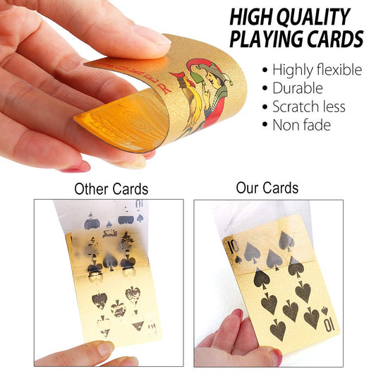 LotFancy Golden Foil Plated Playing Cards, 2 Decks of Cards, Bridge Size Standard Index, for Cards Games, Magic Props, Great Gift (1 Deck Bill Backing and 1 Deck Mosaic Backing)