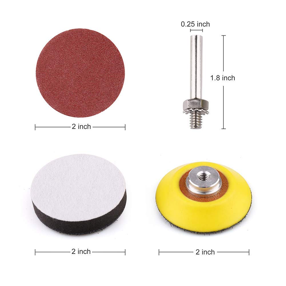 2 Inch Sanding Discs Kit, 100PCS 60-3000 Grit Sandpaper with 1/4" Shank Backing Plate and Soft Foam Buffering Pad, for Drill Grinder Rotary Tool, Hook and Loop Sand Paper Assortment Pack