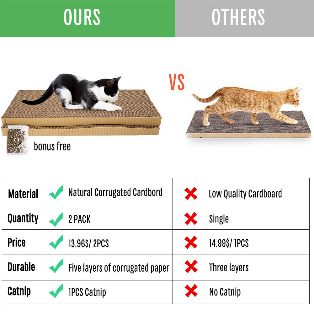 2 in 1 Cardboard Cat Scratcher for Indoor Cats, Reversible Corrugated Cat Scratching Pad with Box, Wave Shaped Replacement Board for Furniture Protector, Catnip Included