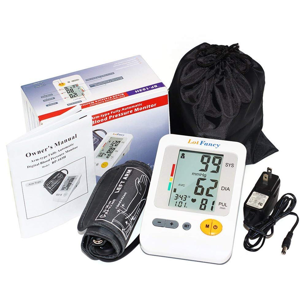 LotFancy Blood Pressure Monitor, Automatic Upper Arm BP Cuff 8.7-14.2” Machine Kit, Accurate Digital BP Gauge, Dual Power Home Heartbeat Meter, 4 User, 120 Readings Memory, Large LCD Display