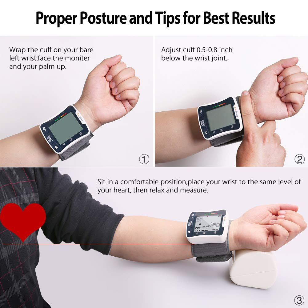 LotFancy Wrist Blood Pressure Monitor Cuff (2 Users, 120M(Talking Function))