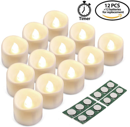 LotFancy Flameless Flickering Candles - Battery Operated Bright LED Tealight Candles Set - Electric Realistic Votive Candles, Warm White, Unscented, Pack of 12