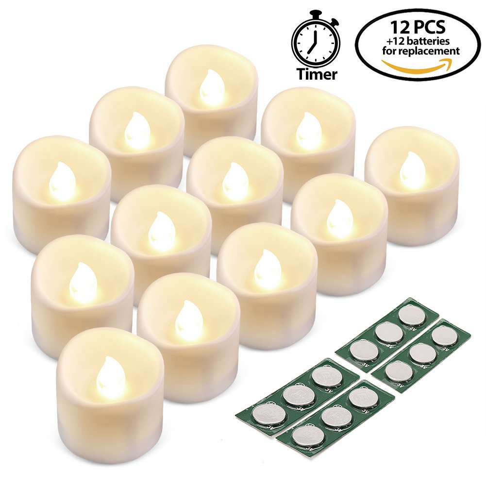 LotFancy Flameless Flickering Candles - Battery Operated Bright LED Tealight Candles Set - Electric Realistic Votive Candles, Warm White, Unscented, Pack of 12