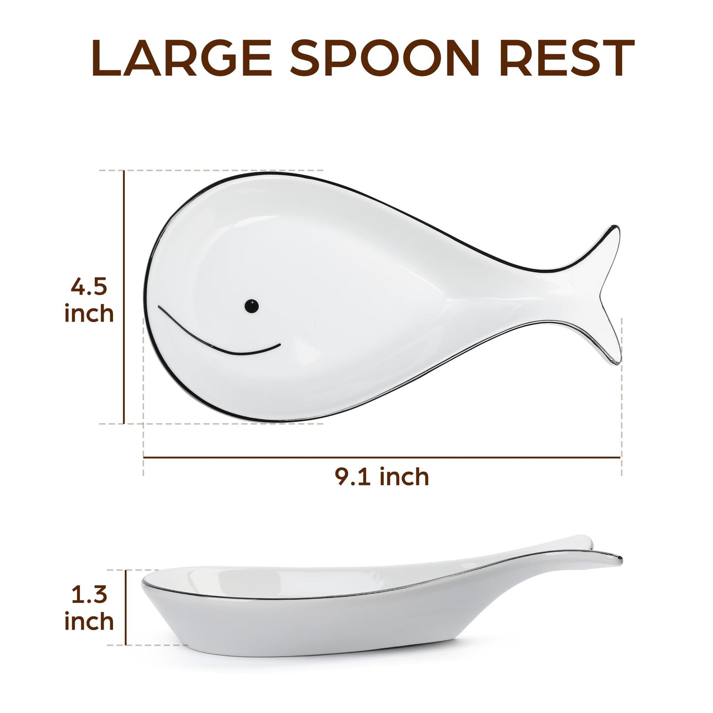 LotFancy Spoon Rest, Ceramic Spoon Holder for Kitchen Counter, 9.1 Inch Large Spatula Holder for Stove Top, Farmhouse Utensil Rest for Spoons, Ladle, Spatula (Whale Shape)