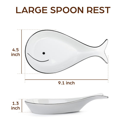 LotFancy Spoon Rest, Ceramic Spoon Holder for Kitchen Counter, 9.1 Inch Large Spatula Holder for Stove Top, Farmhouse Utensil Rest for Spoons, Ladle, Spatula (Whale Shape)