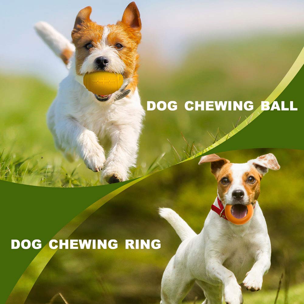 2PCS Durable Dog Toys, Dog Chew Toys for Aggressive Chewers, Indestructible Tough Dog Ball Toy and Non-Toxic Rubber Ring, Natural Rubber Pet Teeth Cleaning Toys for Small Medium Dog Playing Throwing