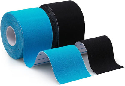 Kinesiology Tape for Athletic Sports by LotFancy - 2" x 16.4' Uncut Elastic Therapeutic Kinesthetic Tape for Knee Shoulder Elbow Ankle Muscle, Pack of 2 (1Blue+1Black)