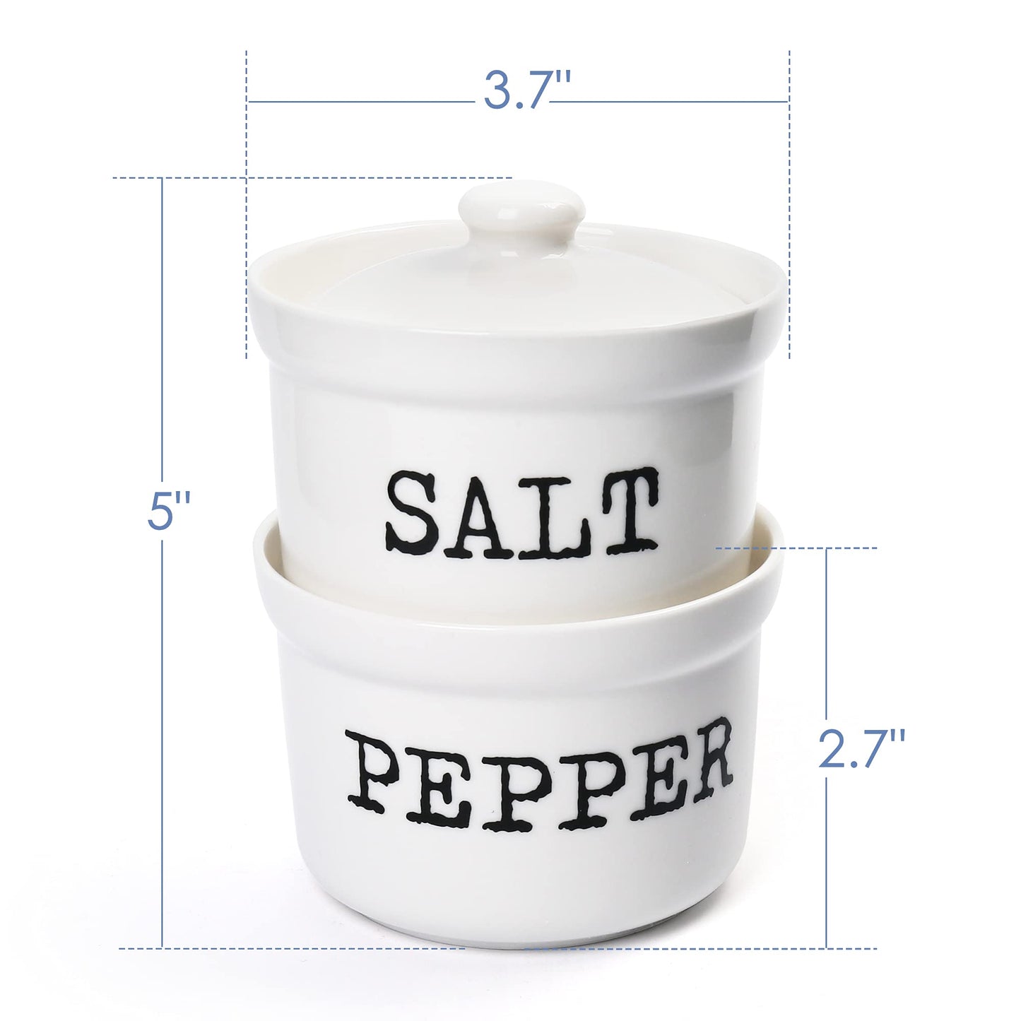 LotFancy 2 In 1 Salt and Pepper Bowls, 9 Oz Salt Pepper Holder with Lids, White Ceramic Container